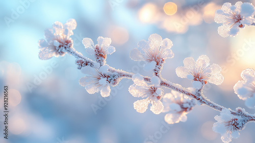 氷の結晶が輝く木の枝