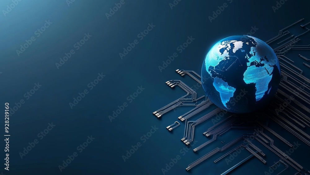 Fototapeta premium Digital Technology Background With A Blue Earth Globe And Circuit Board