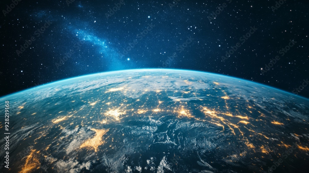 Obraz premium Earth with city lights at night seen from space.