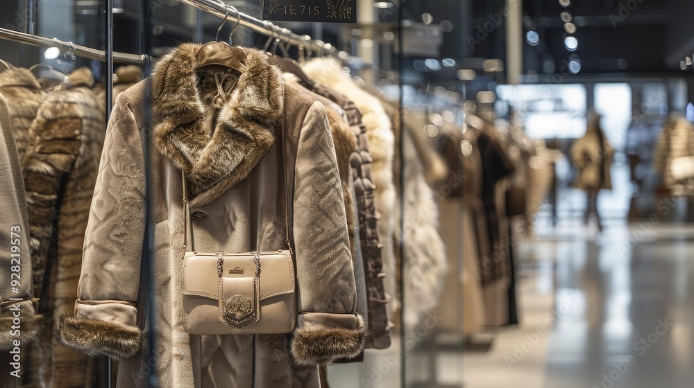 Obraz premium Luxury Fur Coat Displayed in a Retail Store