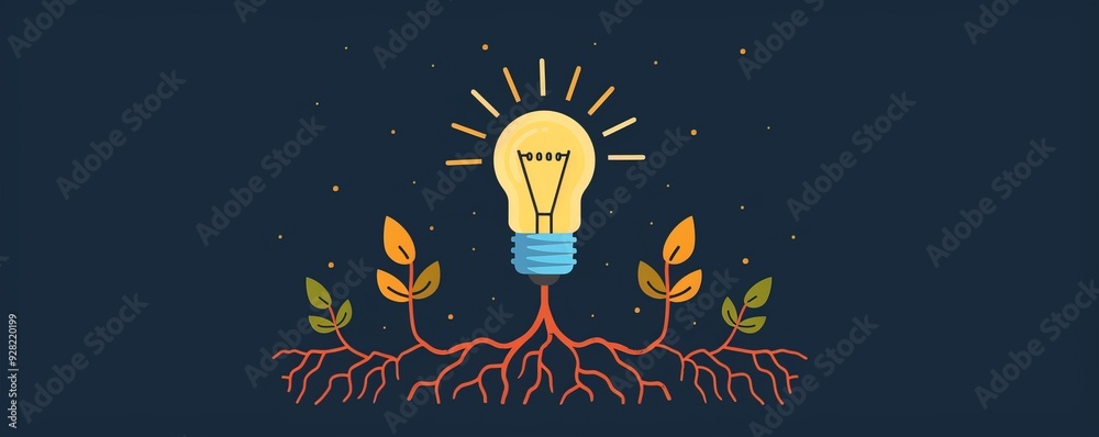 A vibrant illustration of a light bulb sprouting roots and leaves, symbolizing growth, innovation, and sustainable ideas. A vibrant illustration of a light bulb sprouting roots and leaves, symbolizing growth, innovation, and sustainable ideas.