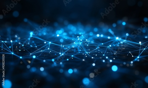 Abstract Network Connections with Blue-Toned Dots and Lines, Generative AI