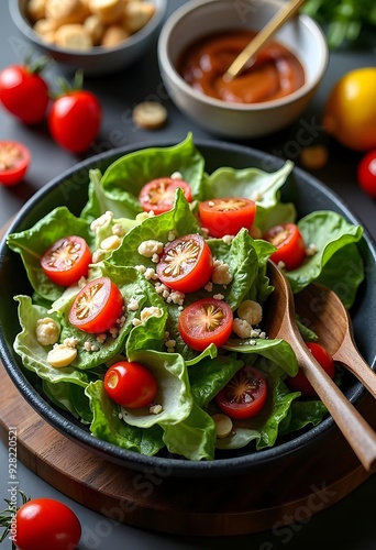 Fresh Gourmet Salad with Cherry Tomatoes, Cheese, and Greens