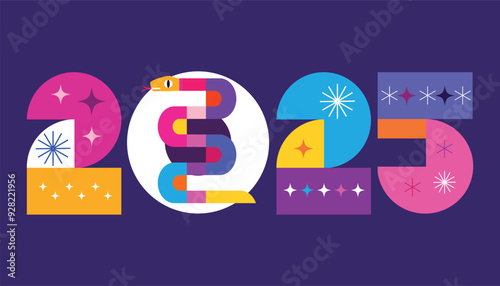 Happy Chinese New Year 2025,  Zodiac sign, year of the  Snake  Chinese  translation: "Happy New Year, Snake"  Vector modern art template poster,  banner flat icon colorful illustration