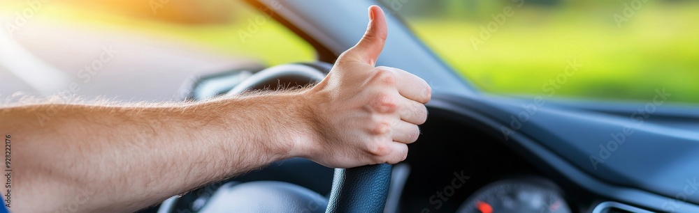 person giving the thumbs up while driving in their car person giving the thumbs up while driving in their car