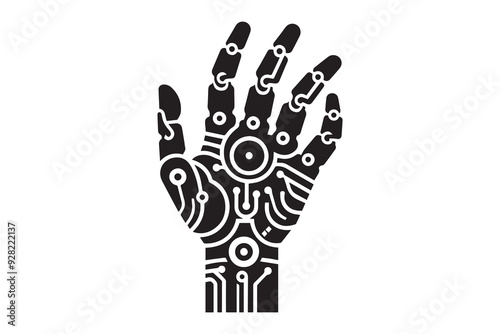 Computer Numerical Control Black Line & Fill Vector Icon. Robotic hand vector silhouette