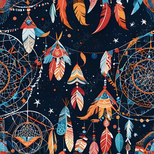Vibrant Dreamcatcher Pattern - Seamless Wallpaper