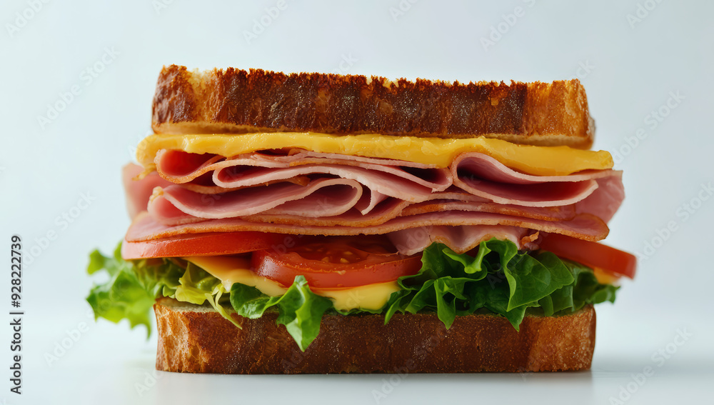 Close-up photo of sandwich with ham and vegetables Close-up photo of sandwich with ham and vegetables