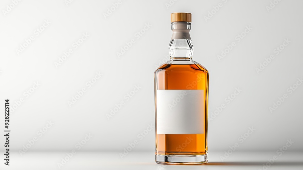 Whiskey bottle with blank label on plain background Whiskey bottle with blank label on plain background