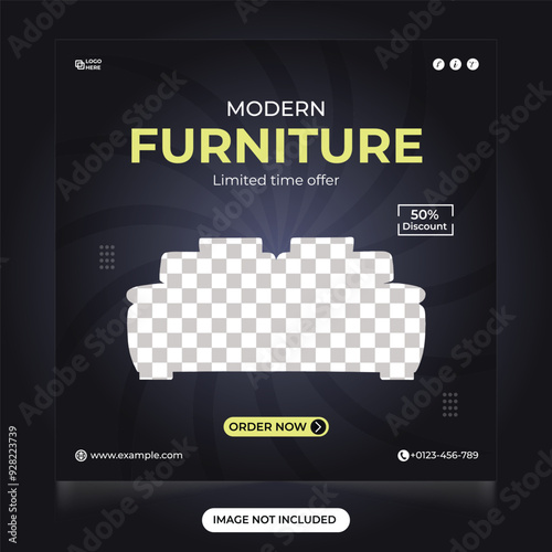 Modern furniture sales social media post design with abstract shapes. Creative furniture store discount template. Furniture business web banner and advertisement template design.