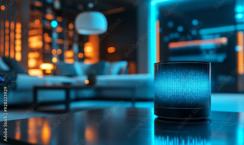 A smart home system powered by machine learning technology, machine learning, blurred background, with copy space, Generative AI A smart home system powered by machine learning technology, machine learning, blurred background, with copy space, Generative AI