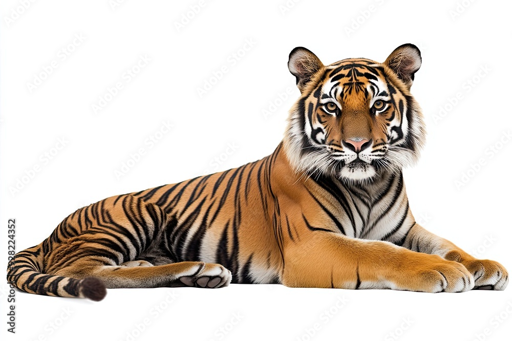 Fototapeta premium A Tiger Lying Down and Looking Directly at the Camera