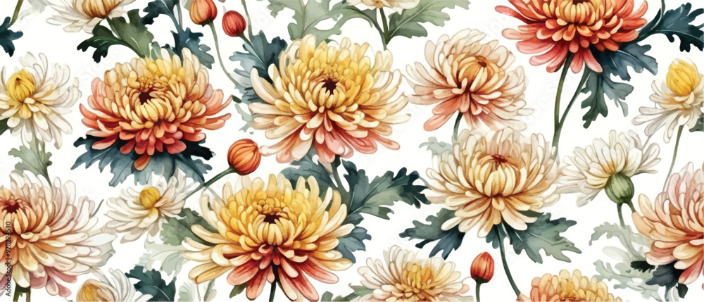 Chrysanthemum flower pattern background in watercolor4 Chrysanthemum flower pattern background in watercolor4