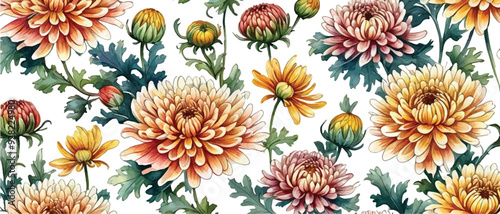 Chrysanthemum flower pattern background in watercolor1 photo