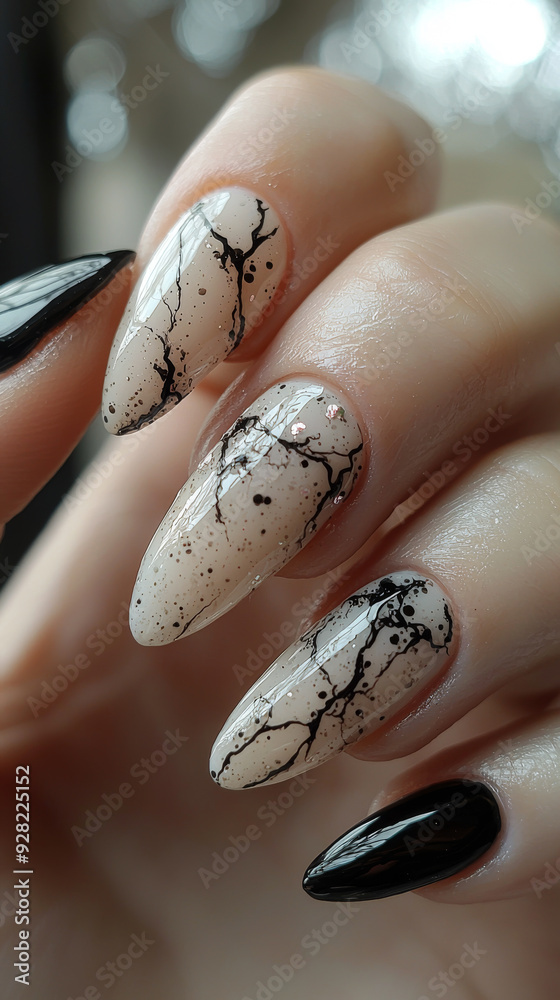 Marble Effect Nail Art with Gold Accents Marble Effect Nail Art with Gold Accents