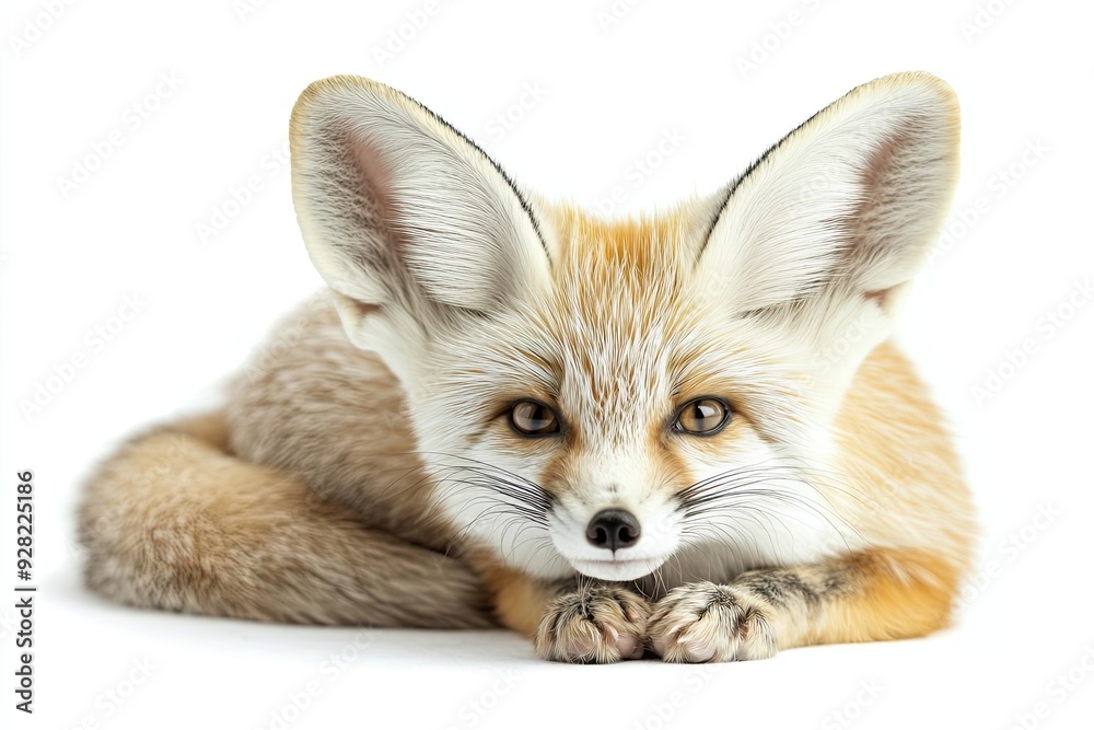 A Fawn-Colored Fennec Fox with Large Ears Resting on Its Paws A Fawn-Colored Fennec Fox with Large Ears Resting on Its Paws