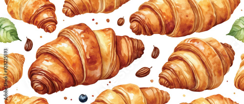 Croissant pattern background in watercolor style2