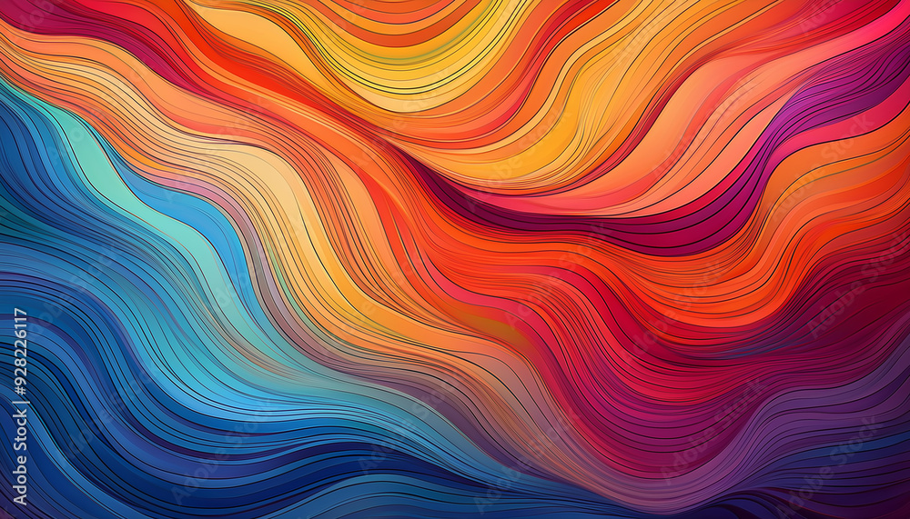 Abstract vibrant colorful wavy line pattern on a black background, creating a dynamic and energetic visual effect with flowing curves and contrasting hues Abstract vibrant colorful wavy line pattern on a black background, creating a dynamic and energetic visual effect with flowing curves and contrasting hues