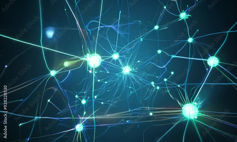3D Animation of Neurons firing electrical impulses. Nerve Cell Activity in the Brain, Neurogenesis, Neurotransmitters, Synapse. Nervous System.