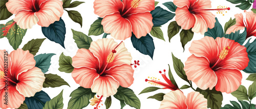 Hibiscus flower pattern background watercolor style7