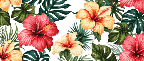 Hibiscus flower pattern background watercolor style4 photo