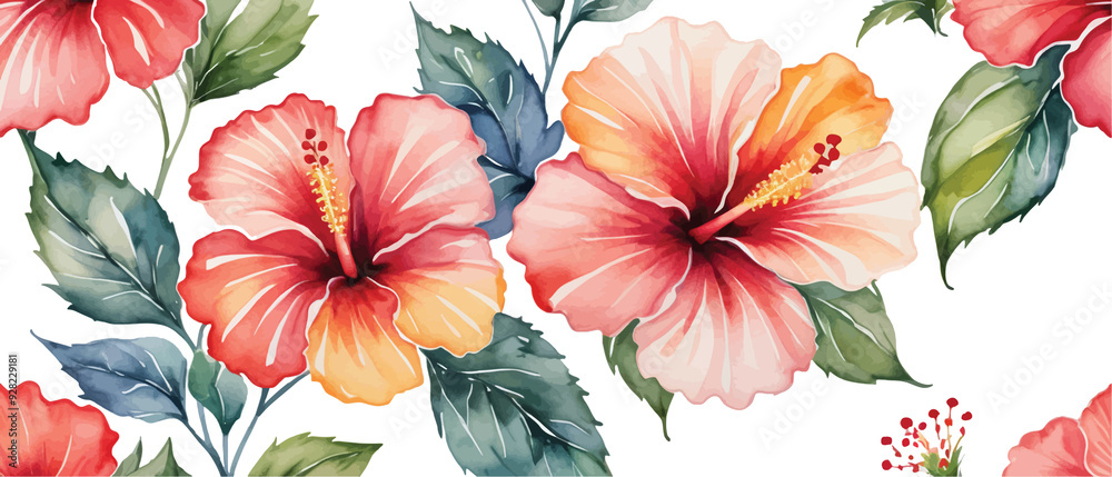 Hibiscus flower pattern background watercolor style1 Hibiscus flower pattern background watercolor style1