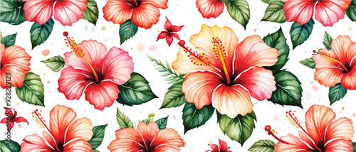 Hibiscus flower pattern background watercolor style3
