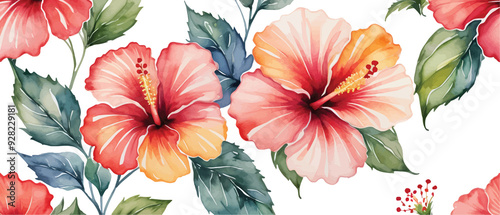 Hibiscus flower pattern background watercolor style1