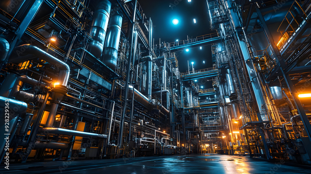 Industrial Night: A Complex Network of Pipes and Structures Illuminated by Light Industrial Night: A Complex Network of Pipes and Structures Illuminated by Light