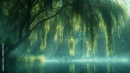 Magical Forest, Wetland Trees, Misty Waterfall