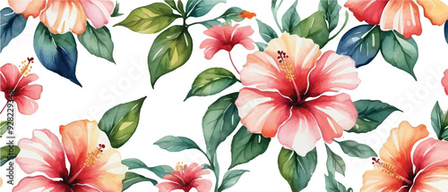 Hibiscus flower pattern background watercolor style2 photo