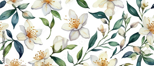 Jasmine flower and leaves pattern background1