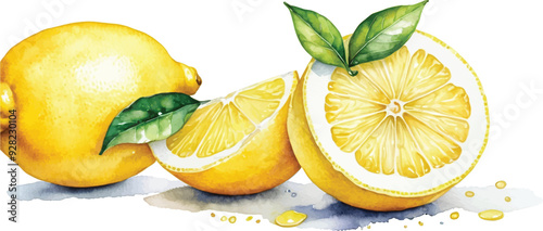 Lemon fruit pattern background watercolor style6 photo