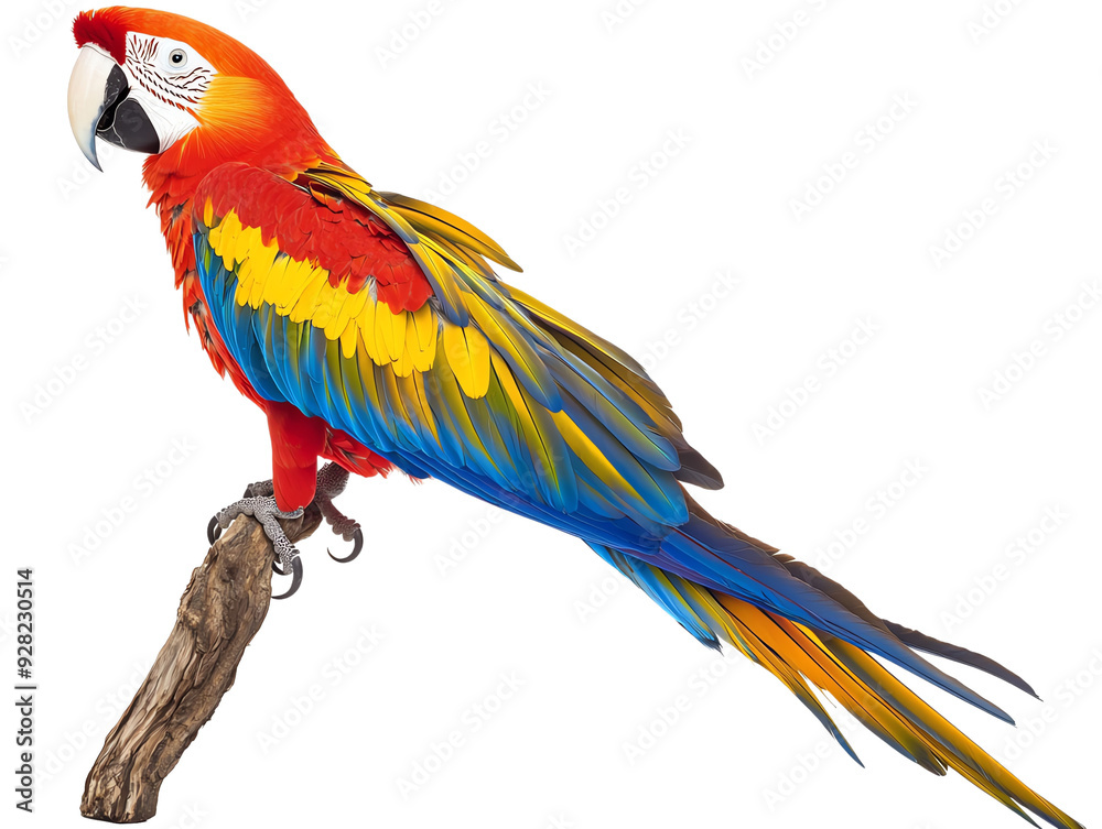 Fototapeta premium Vibrant macaw perched on transparent background