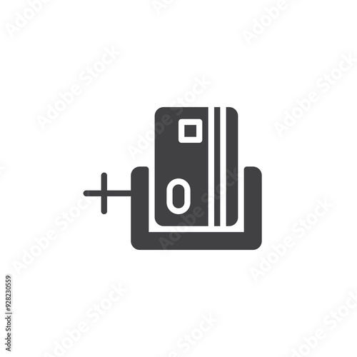 Credit card squeezed by clamp vector icon
