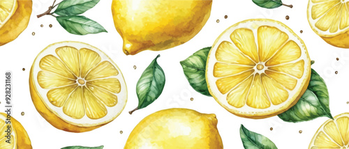 Lemon fruit pattern background watercolor style1