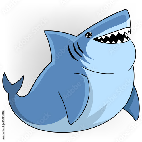 fat shark with happy smiling face has eaten a lot