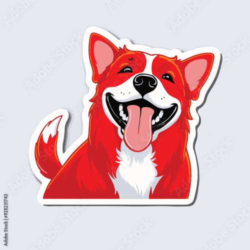 A cheerful and lively sticker of a dog, wagging its tail excitedly while sporting a playful red bandana adorned with a dynamic pattern.