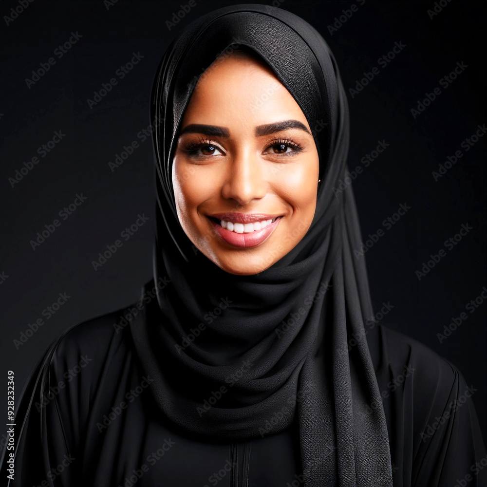 Smiling Woman in Elegant Black Hijab Posing Gracefully Smiling Woman in Elegant Black Hijab Posing Gracefully