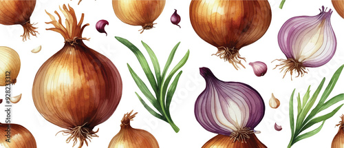 Onion pattern background in watercolor style2 photo