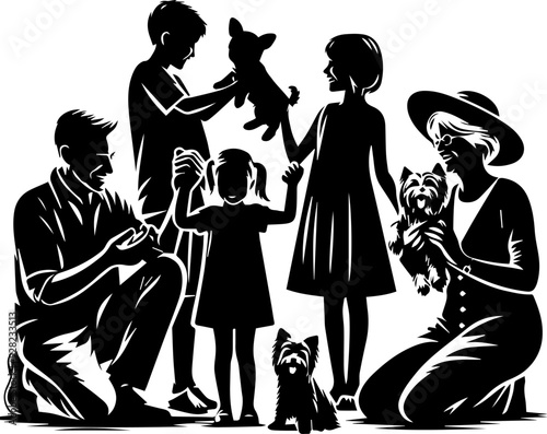 silhouette of a happy familly in the rest