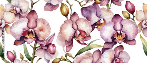 Orchid flower pattern background watercolor style4