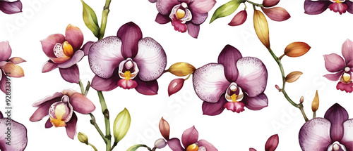 Orchid flower pattern background watercolor style2 photo