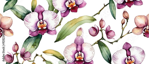 Orchid flower pattern background watercolor style1