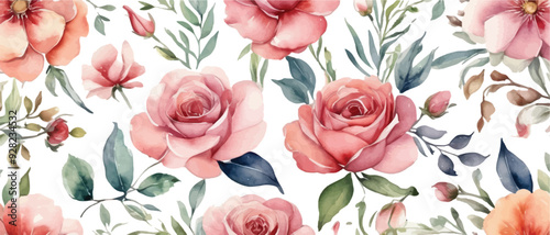 Rose flower pattern background watercolor style8 photo