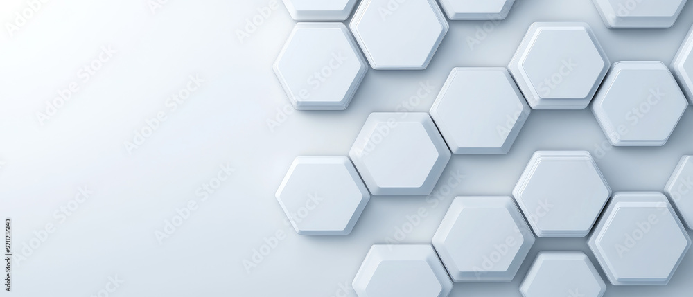 Modern hexagonal wall design, sleek white hexagons arranged in a contemporary pattern, creating a minimalist aesthetic on a soft light background. Modern hexagonal wall design, sleek white hexagons arranged in a contemporary pattern, creating a minimalist aesthetic on a soft light background.