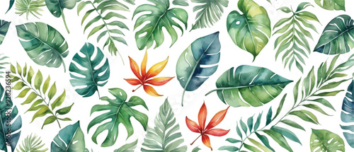 Tropical Leaves Pattern Background – Watercolor Botanical Seamless Design