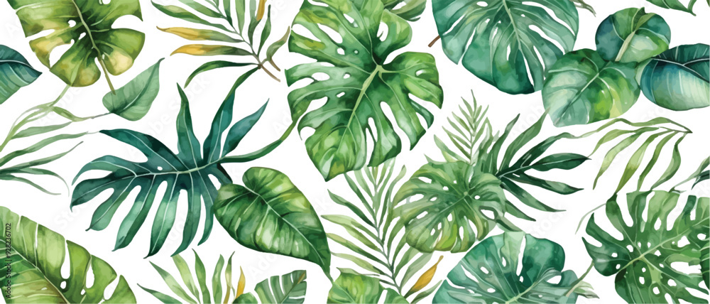 Tropical leaves pattern background watercolor style3 Tropical leaves pattern background watercolor style3