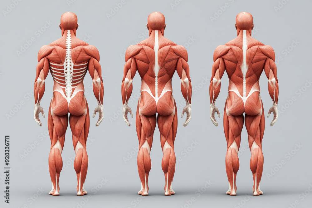 Muscular Anatomy Model, showcasing human muscular structure from three ...