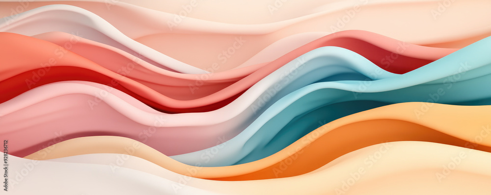 Fototapeta premium Flowing Color Waves, a harmonious blend of soft tones in undulating patterns, creating a sense of depth and tranquility in a fluid abstract landscape.
